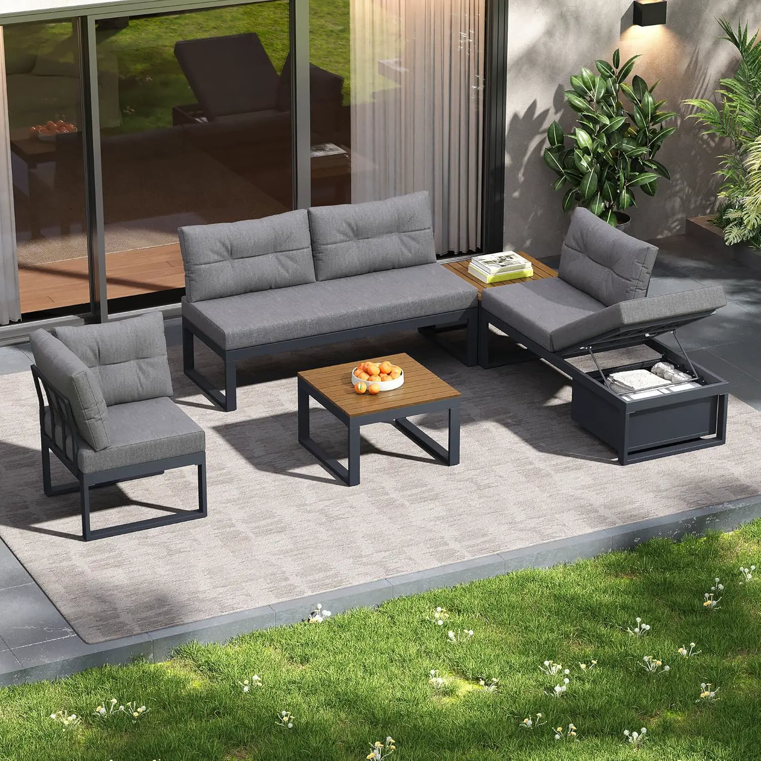 Salon de jardin 5 places gris 191,5x79cm vue 4
