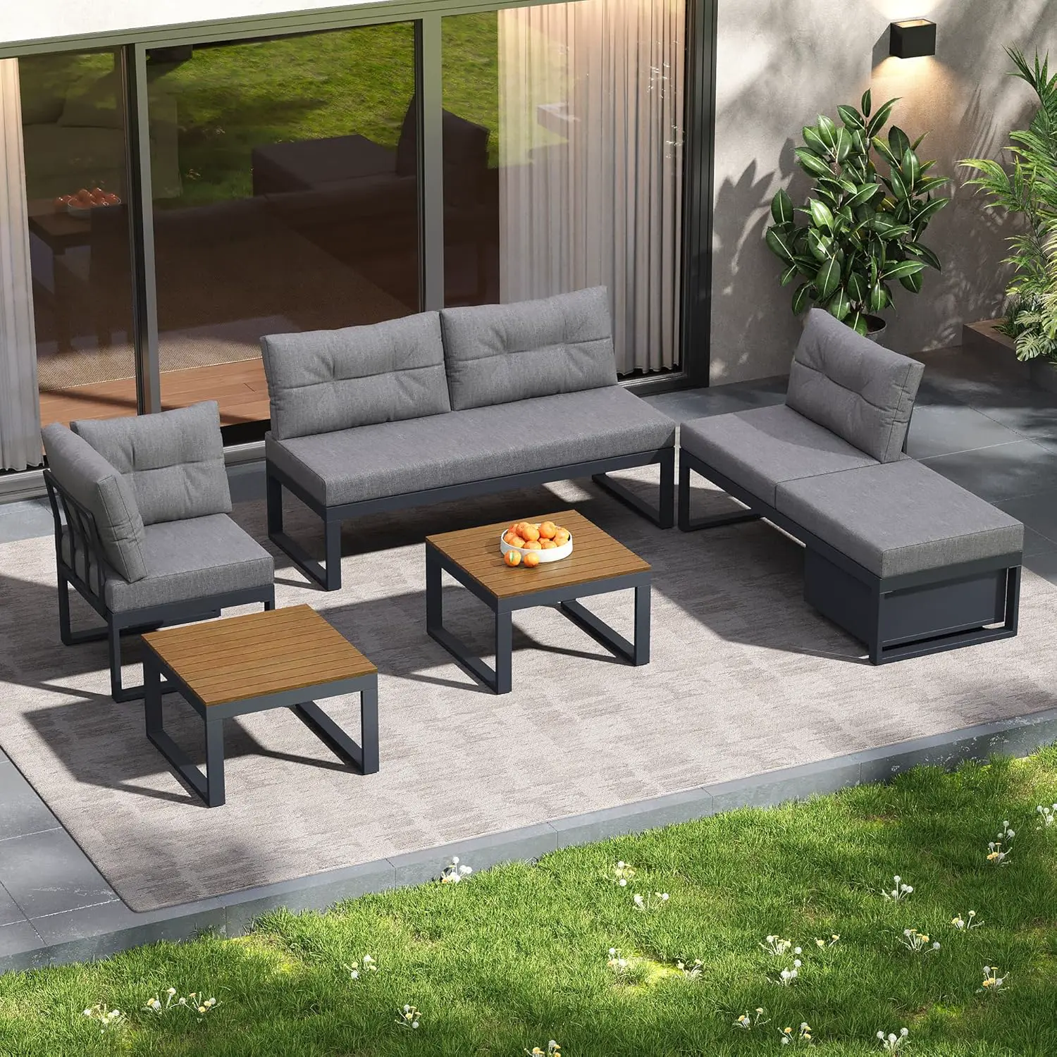 Salon de jardin 5 places gris 191,5x79cm vue 5