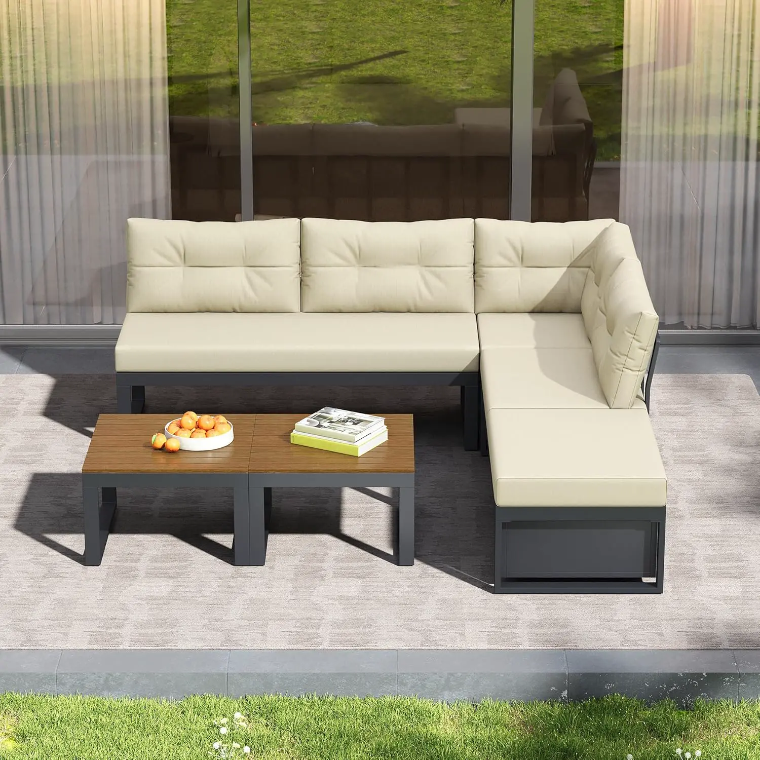 Salon de jardin 5 places beige 191,5x79cm vue 3