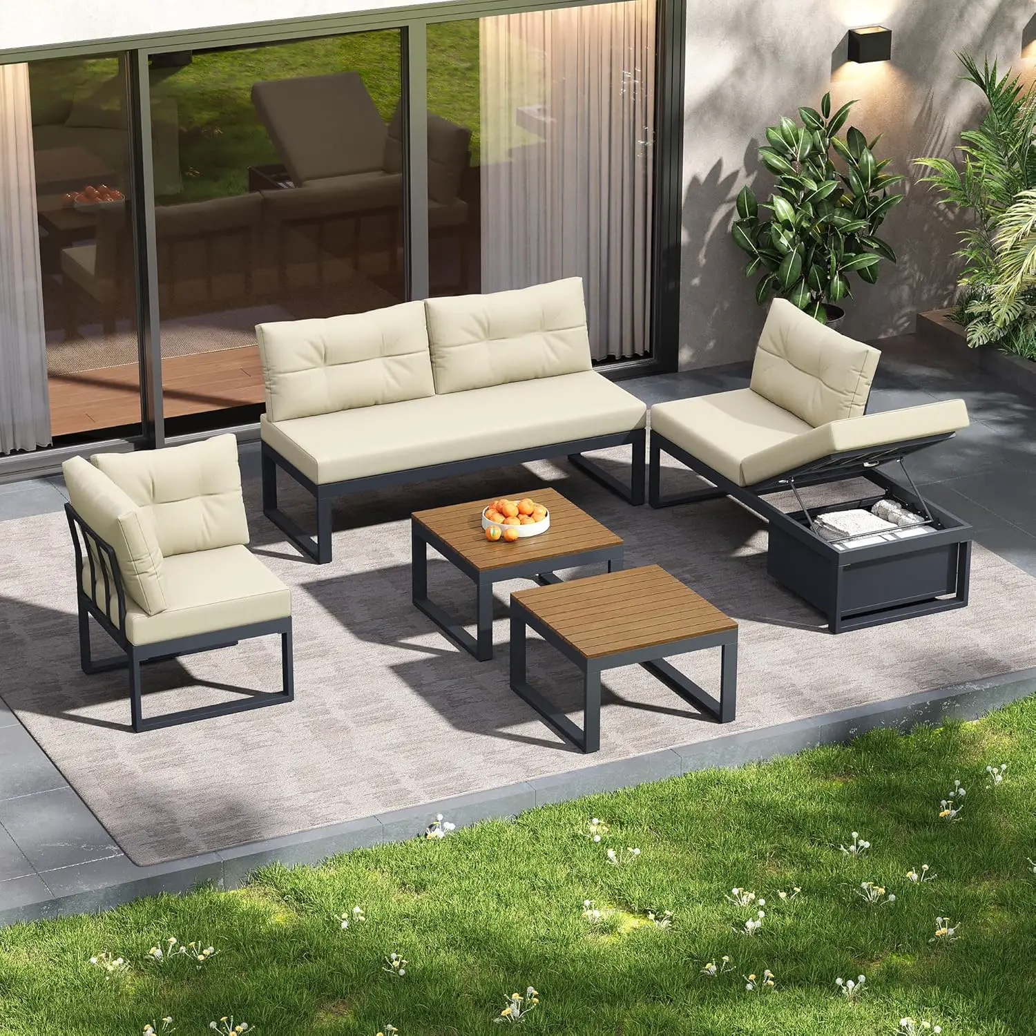 Salon de jardin 5 places beige 191,5x79cm vue 4