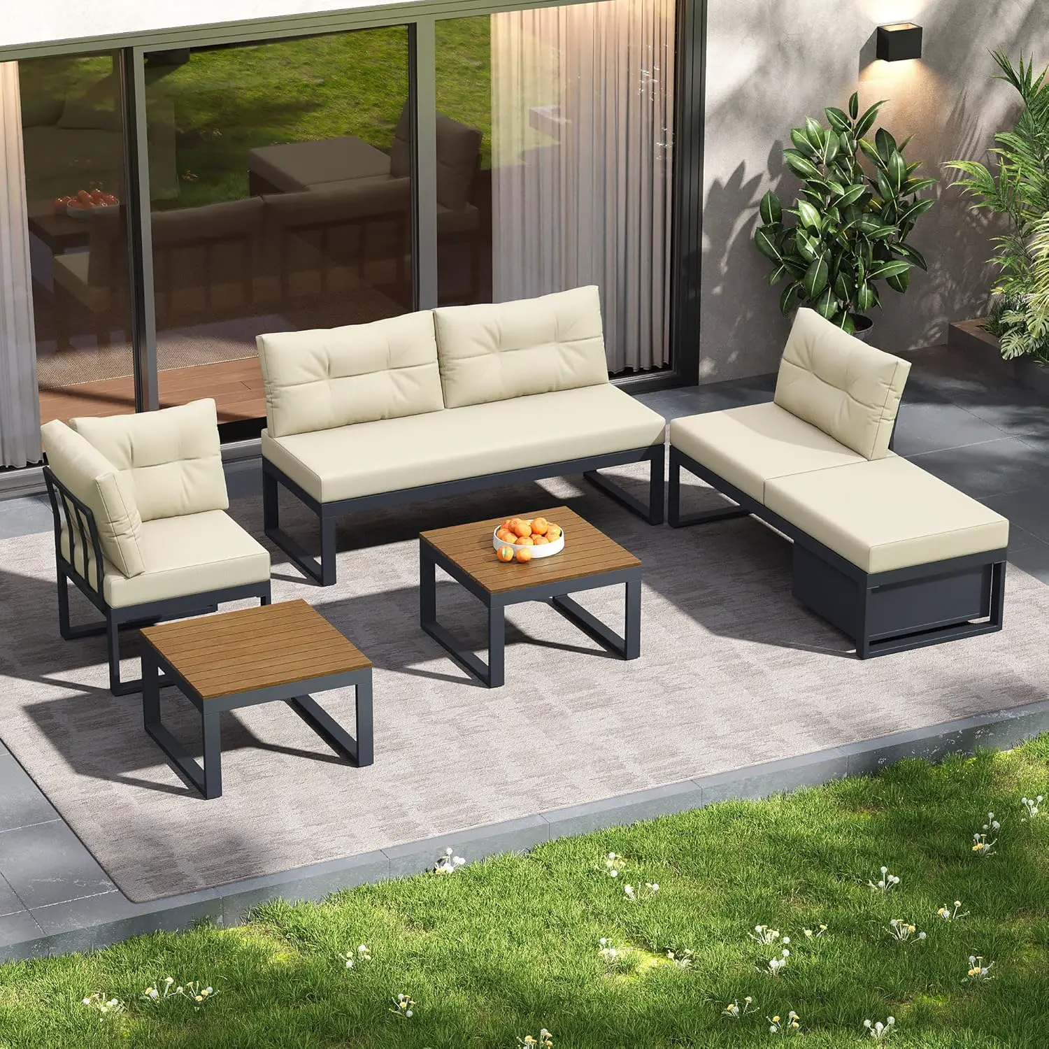Salon de jardin 5 places beige 191,5x79cm vue 5
