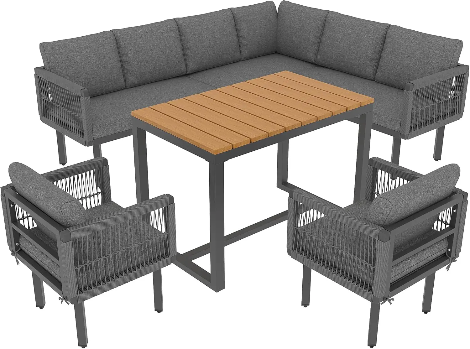 Salon de jardin 8 places en bois gris 174x76cm vue 8