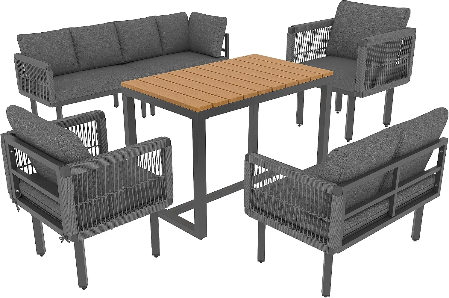 Salon de jardin 8 places en bois gris 174x76cm vue 9