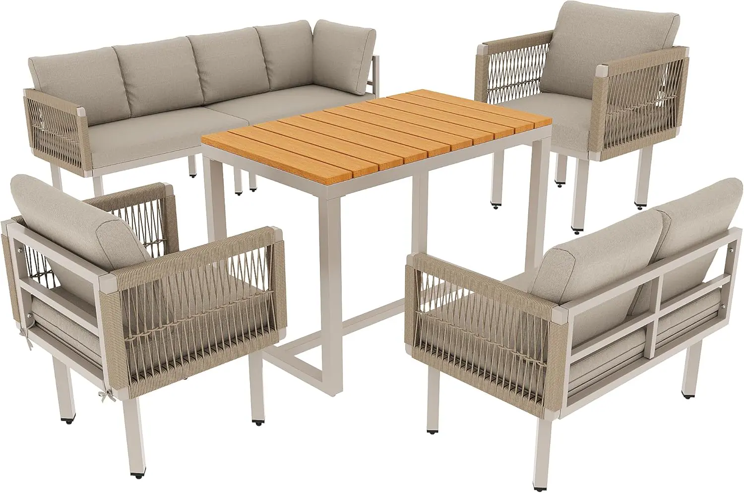 Salon de jardin 8 places en bois beige 174x76cm vue 9
