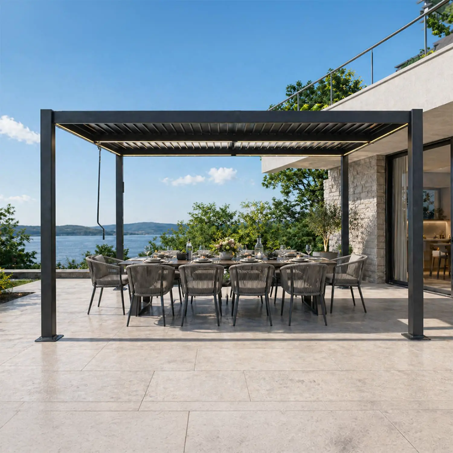 Pergola en acier noir 12 m² vue 2
