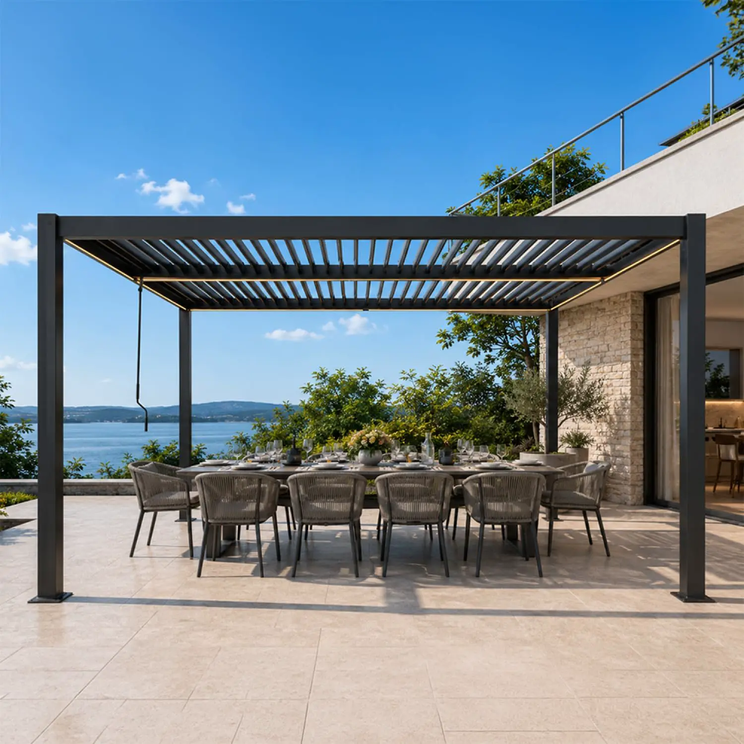Pergola en acier noir 12 m² vue 3