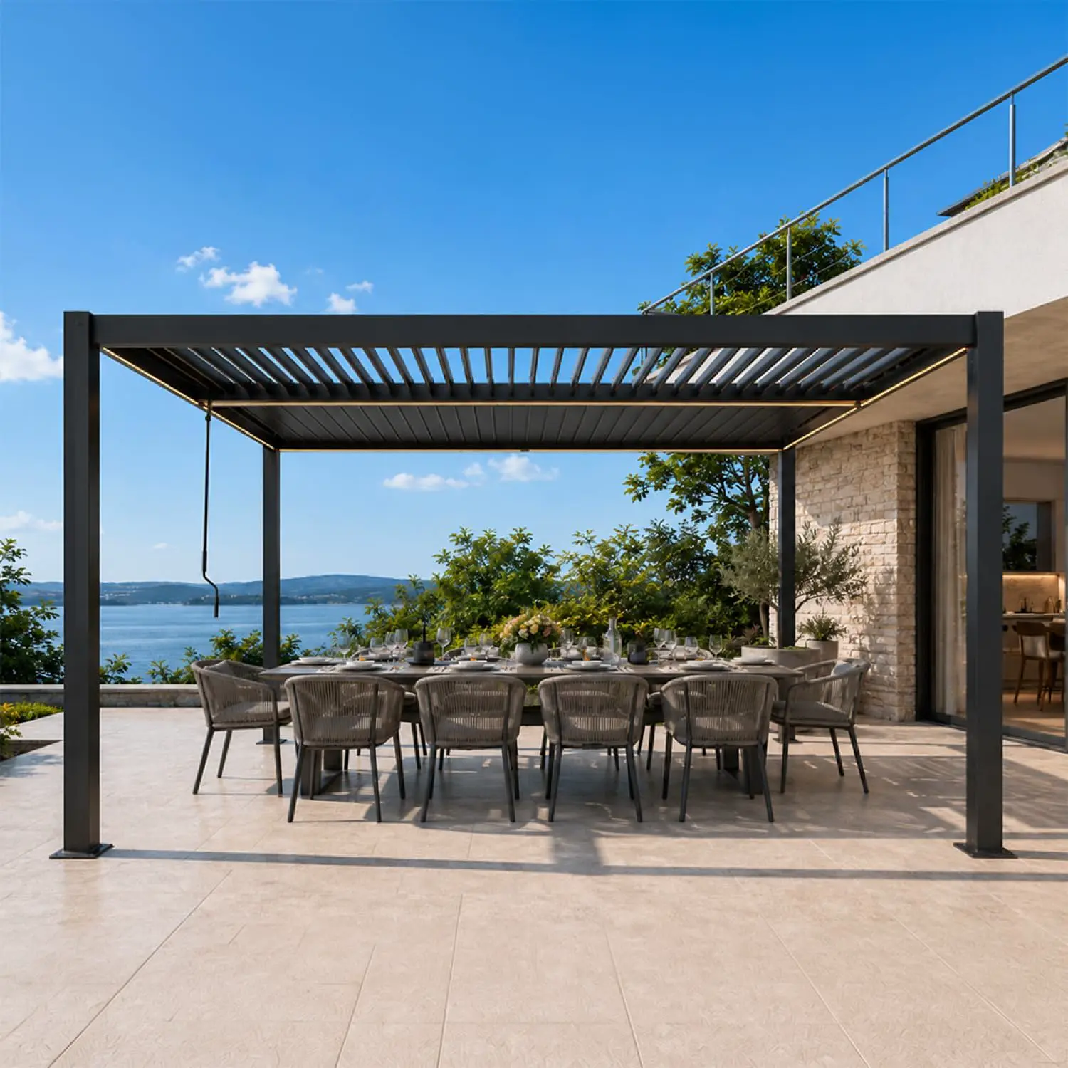 Pergola en acier noir 12 m² vue 4