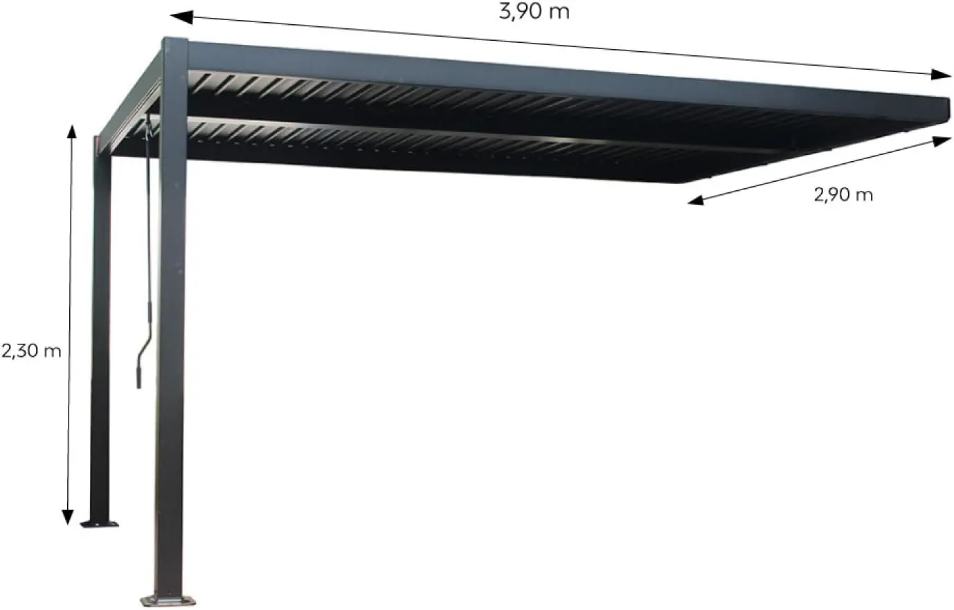 Pergola en acier noir 12 m² adossée vue 3