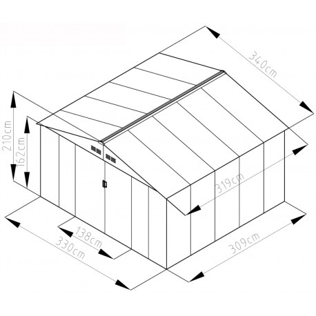 Abri de jardin en métal en métal gris 3,4x3,2 m vue 9