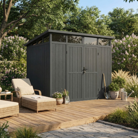 Abri de jardin en bois composite 19,2mm anthracite 5,95m² GORDON skylight - Woodlife Garden