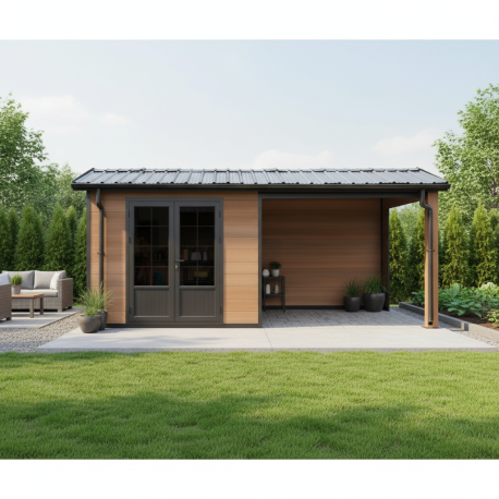 Abri de jardin en aluminium marron 5,4x2,9 m vue 2