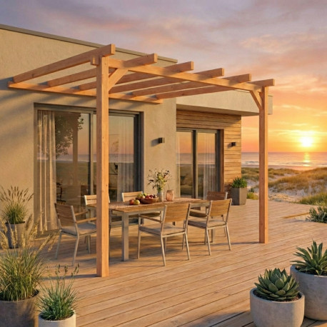 Pergola en bois marron 4x3 m adossée vue 2